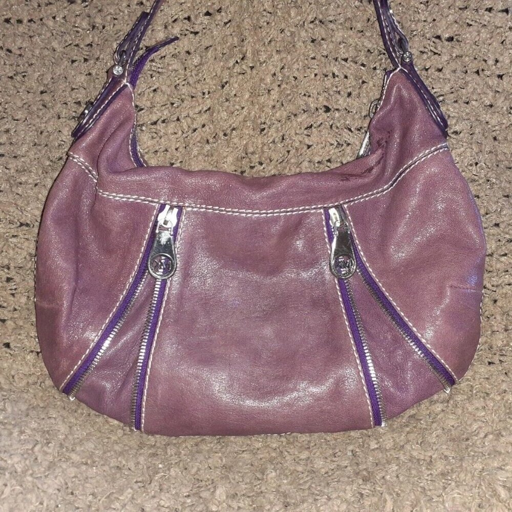 MICHAEL KORS-Plum/Purple Metallic Leather-Hobo-Shoulder-SAMPLE-OOAK-Excellent - Picture 2 of 10